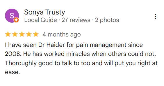 Google Maps review screenshot from Sonya Trusty for Dr Shamim Haider
